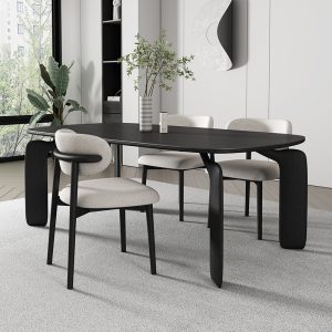 Bàn ăn đá phiến gỗ tối giản hiện đại tối giản hộ gia đình nhỏ bàn ăn hình chữ nhật bàn ăn màu đen và ghế gỗ tần bì - Hình 3