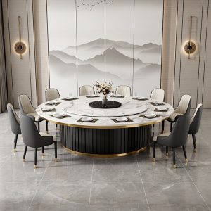 Bàn Ăn Đá phiến khách sạn điện xoay 2 mét bàn tròn lớn cao cấp 15 người 20 người bàn lẩu gỗ đặc bàn ăn khách sạn biệt thự - Hình 2