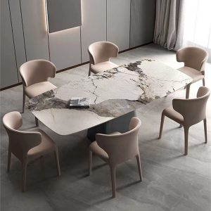 Bàn ăn đá phiến Pandora sáng nhập khẩu thiết kế kiểu Ý sáng sang trọng bằng thép không gỉ bàn ăn gia đình nhỏ