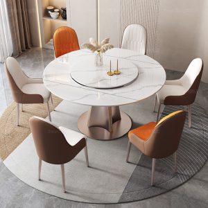 Bàn ăn đá phiến phong cách Ý ánh sáng sang trọng tươi sáng ngôi nhà tròn xoay vuông tròn kết hợp bàn ăn kính kép kết hợp - Hình 2
