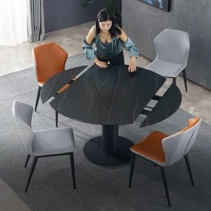 Bàn ăn đá phiến phong cách Ý, bàn tròn có thể thay đổi, căn hộ nhỏ tối giản hiện đại, kết hợp bàn ghế ăn dạng ống lồng xoay đa năng