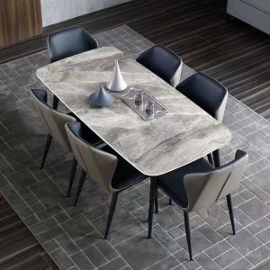 Bàn ăn đá phiến phong cách Ý và ghế kết hợp phòng ăn nhỏ nhà hiện đại đơn giản phong cách sang trọng bề mặt sáng bàn ăn chữ nhật - Hình 3