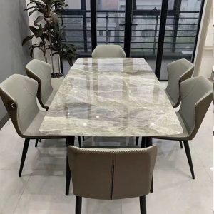Bàn ăn đá phiến phong cách Ý và ghế kết hợp phòng ăn nhỏ nhà hiện đại đơn giản phong cách sang trọng bề mặt sáng bàn ăn chữ nhật