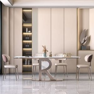 Bàn ăn đá phiến sang trọng, chân bàn hình chữ R - Hình 2