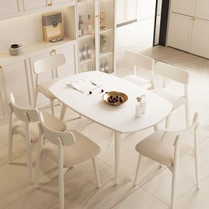 Bàn ăn đá phiến trắng tinh khiết có thể thu vào gấp tại nhà màu kem phong cách đơn giản đa chức năng vuông tròn đa năng bàn tròn biến đổi - Hình 2