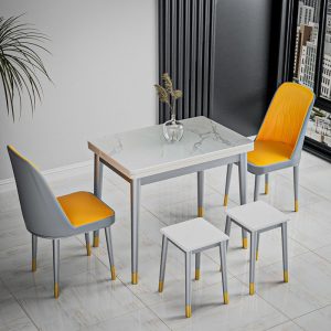 Bàn ăn dạng mặt đá sang trọng nhẹ gia đình bàn ăn chữ nhật có thể gập lại ghế ăn kết hợp cho thuê nhà cho thuê - Hình 2
