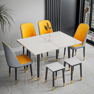 Bàn ăn dạng mặt đá sang trọng nhẹ gia đình bàn ăn chữ nhật có thể gập lại ghế ăn kết hợp cho thuê nhà cho thuê - Hình 4