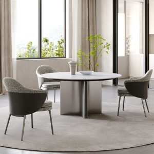 Bàn ăn Delifeng hình tròn có tích hợp bàn xoay nhà hàng lớn phẳng cao cấp mới biệt thự ánh sáng sang trọng tấm đá bàn ăn lớn
