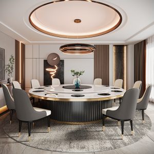 Bàn ăn điện bàn đá doanh nhân bàn xoay bàn ăn kiểu Trung Quốc mới 15 người 20 người bàn hộp biệt thự khách sạn bàn tròn lớn - Hình 2