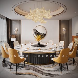 Bàn ăn điện đá phiến với bàn xoay tự động hộp khách sạn bàn lớn bàn ăn câu lạc bộ và ghế khách sạn bàn tròn lớn - Hình 2