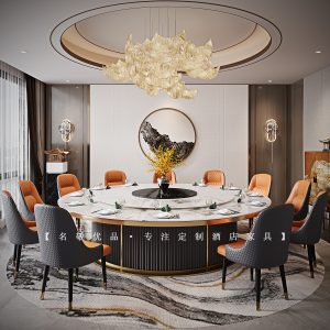 Bàn ăn điện đá phiến với bàn xoay tự động hộp khách sạn bàn lớn bàn ăn câu lạc bộ và ghế khách sạn bàn tròn lớn - Hình 4