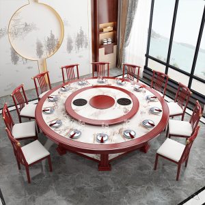 Bàn ăn điện giả đá cẩm thạch giả gỗ của khách sạn Trung Quốc dành cho 20 người doanh nhân với lẩu khách sạn bàn đá đĩa bàn tròn lớn - Hình 2