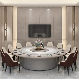 Bàn ăn điện gỗ đặc bàn tròn lớn 12 người 20 sang trọng hiện đại tiếp khách bàn điện bàn lớn nồi lẩu nhỏ bàn ăn đá tấm - Hình 2