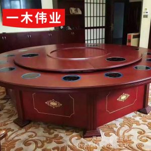 Bàn ăn điện khách sạn bàn tròn lớn 20 người bàn lẩu hộp bàn ăn gỗ không rắn Bàn tròn điện lớn bàn xoay - Hình 3