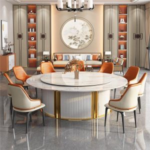 Bàn ăn điện khách sạn bàn tròn lớn bàn xoay tự động khách sạn 10 người 15 người hộp câu lạc bộ bàn ăn đá tấm biệt thự - Hình 3