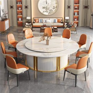 Bàn ăn điện khách sạn bàn tròn lớn bàn xoay tự động khách sạn 10 người 15 người hộp câu lạc bộ bàn ăn đá tấm biệt thự