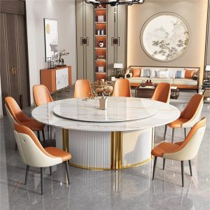 Bàn ăn điện khách sạn bàn tròn lớn bàn xoay tự động khách sạn 10 người 15 người hộp câu lạc bộ bàn ăn đá tấm biệt thự - Hình 4