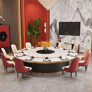 Bàn ăn điện khách sạn bàn tròn lớn bàn xoay tự động khách sạn 16 người 20 người bàn đá bàn lẩu bàn ghế - Hình 3