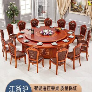 Bàn ăn điện khách sạn bàn tròn lớn kết hợp bàn xoay bàn xoay nhà hàng hộp lẩu nhà hàng 15 người 20 người phong cách Trung Hoa mới - Hình 7