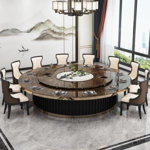 Bàn ăn điện khách sạn bàn tròn lớn kiểu Trung Quốc mới bàn ăn phiến đá cẩm thạch 20 người hộp câu lạc bộ khách sạn bàn lẩu