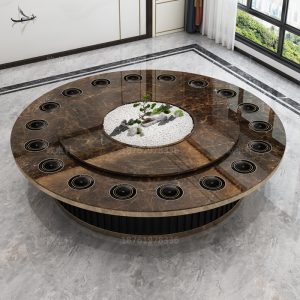 Bàn ăn điện khách sạn bàn tròn lớn kiểu Trung Quốc mới bàn ăn phiến đá cẩm thạch 20 người hộp câu lạc bộ khách sạn bàn lẩu - Hình 4