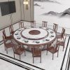 Bàn ăn điện khách sạn bàn tròn lớn nhà hàng gỗ đặc 15 người 20 hộp bàn xoay tự động với bếp từ bàn ghế ăn