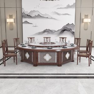 Bàn ăn điện khách sạn bàn tròn lớn nhà hàng gỗ đặc 15 người 20 hộp bàn xoay tự động với bếp từ bàn ghế ăn - Hình 3