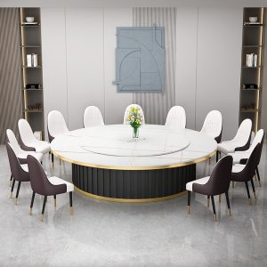 Bàn ăn điện khách sạn bàn tròn lớn tấm đá bàn lẩu kiểu Trung Quốc mới 15 người 20 người câu lạc bộ biệt thự bàn ghế đá cẩm thạch - Hình 4