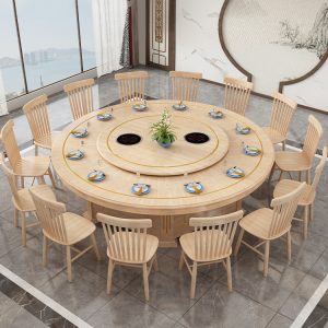 Bàn ăn điện khách sạn bằng gỗ nguyên khối bàn tròn lớn 20 người hộp khách sạn có bếp từ Bàn lẩu xoay tự động 3 mét - Hình 2