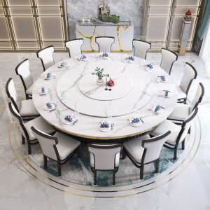 Bàn ăn điện khách sạn đá phiến bàn tròn lớn nhà hàng khách sạn hộp 15 người 20 kết hợp bàn lẩu đá cẩm thạch và ghế - Hình 3