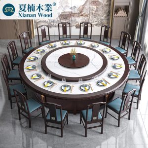 Bàn ăn điện khách sạn kiểu Trung Quốc mới bàn tròn lớn hộp 15 người 20 người lẩu xoay tự động kết hợp bàn ghế tùy chỉnh