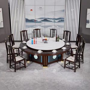Bàn ăn điện khách sạn kiểu Trung Quốc mới câu lạc bộ khách sạn đá đĩa bàn tròn lớn 16 người 18 người 20 người hộp tự động bàn tròn