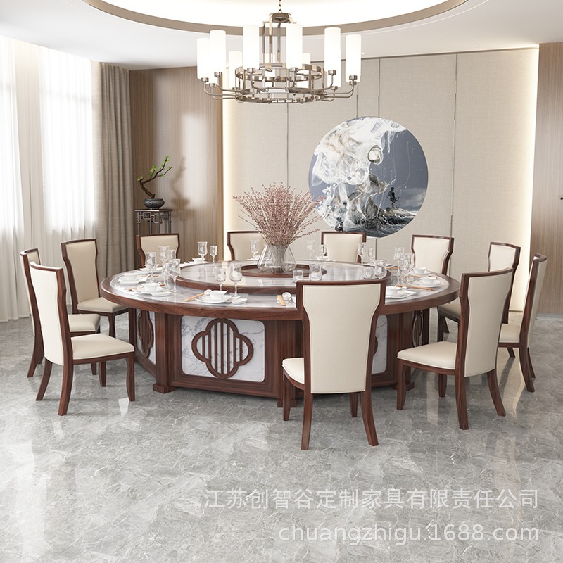 Bàn ăn điện khách sạn kiểu Trung Quốc mới và ghế bàn tròn lớn hộp tiệc câu lạc bộ 15 người 20 người kết hợp bàn xoay và ghế - Hình 3 Bàn ăn điện khách sạn kiểu Trung Quốc mới và ghế bàn tròn lớn hộp tiệc câu lạc bộ 15 người 20 người kết hợp bàn xoay và ghế - Hình 3