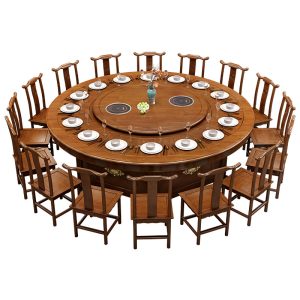 Bàn ăn điện khách sạn và ghế kết hợp phong cách Trung Quốc mới bằng gỗ nguyên khối bàn tròn lớn khách sạn hộp tiệc 12 người Bàn lẩu 20 người - Hình 2