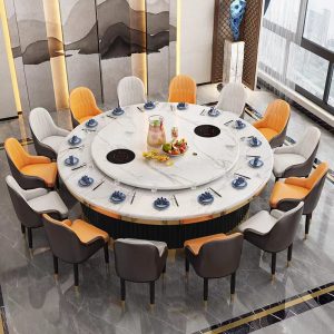 Bàn ăn điện tròn bàn lớn khách sạn 10 người 15 người câu lạc bộ khách sạn sang trọng cảm ứng bếp đá đĩa xoay bàn tròn lớn - Hình 2
