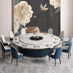 Bàn ăn điện tròn bàn lớn khách sạn 10 người 15 người câu lạc bộ khách sạn sang trọng cảm ứng bếp đá đĩa xoay bàn tròn lớn - Hình 3