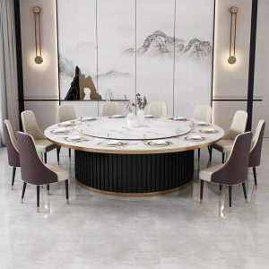 Bàn ăn điện tròn bàn lớn khách sạn 10 người 15 người câu lạc bộ khách sạn sang trọng cảm ứng bếp đá đĩa xoay bàn tròn lớn - Hình 4