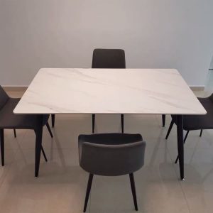 Bàn ăn đơn giản hiện đại bằng đá phiến gia đình chữ nhật kết hợp bàn ăn và ghế bằng sắt rèn màu đỏ - Hình 2