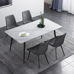 Bàn ăn đơn giản hiện đại bằng đá phiến gia đình chữ nhật kết hợp bàn ăn và ghế bằng sắt rèn màu đỏ - Hình 3