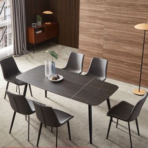 Bàn ăn đơn giản hiện đại bằng đá phiến gia đình chữ nhật kết hợp bàn ăn và ghế bằng sắt rèn màu đỏ - Hình 4