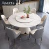 Bàn ăn gấp bằng đá phiến sang trọng nhẹ kết hợp bàn ăn tròn hiện đại tối giản phòng khách Ý phòng khách bằng đá cẩm thạch với bàn xoay