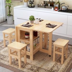 Bàn ăn gấp bằng gỗ nguyên khối để ăn uống tại nhà gia đình nhỏ Bàn ghế Bàn nhỏ Bàn ăn di động hình chữ nhật - Hình 2
