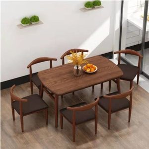 Bàn ăn gia đình của nhà sản xuất Hộ gia đình quán trà sữa Bắc Âu quán cà phê hình chữ nhật 4 người 6 người bàn ghế ăn hiện đại