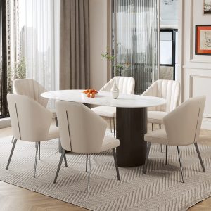 Bàn ăn gia đình Jiyu bàn ăn phiến đá hình bầu dục Bắc Âu hiện đại đẹp sang trọng nhà bàn ghế Bàn ăn phong cách Ý bàn ăn - Hình 3