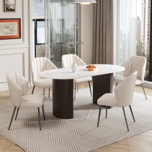 Bàn ăn gia đình Jiyu bàn ăn phiến đá hình bầu dục Bắc Âu hiện đại đẹp sang trọng nhà bàn ghế Bàn ăn phong cách Ý bàn ăn
