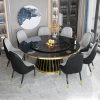 Bàn Ăn gia đình kết hợp bàn ghế ăn hình tròn sang trọng dành cho 10 người bàn xoay inox bàn tròn lớn bàn ăn mặt kính cường lực