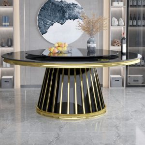 Bàn Ăn gia đình kết hợp bàn ghế ăn hình tròn sang trọng dành cho 10 người bàn xoay inox bàn tròn lớn bàn ăn mặt kính cường lực - Hình 2