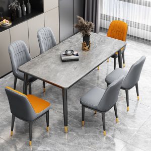 Bàn ăn gia đình mặt đá đơn giản hiện đại ánh sáng bàn ăn sang trọng kết hợp bàn ăn người lớn chữ nhật và ghế - Hình 3