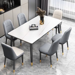 Bàn ăn gia đình mặt đá đơn giản hiện đại ánh sáng bàn ăn sang trọng kết hợp bàn ăn người lớn chữ nhật và ghế