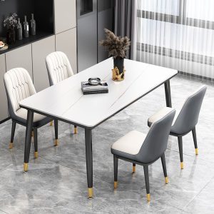 Bàn ăn gia đình mặt đá đơn giản hiện đại ánh sáng bàn ăn sang trọng kết hợp bàn ăn người lớn chữ nhật và ghế - Hình 4